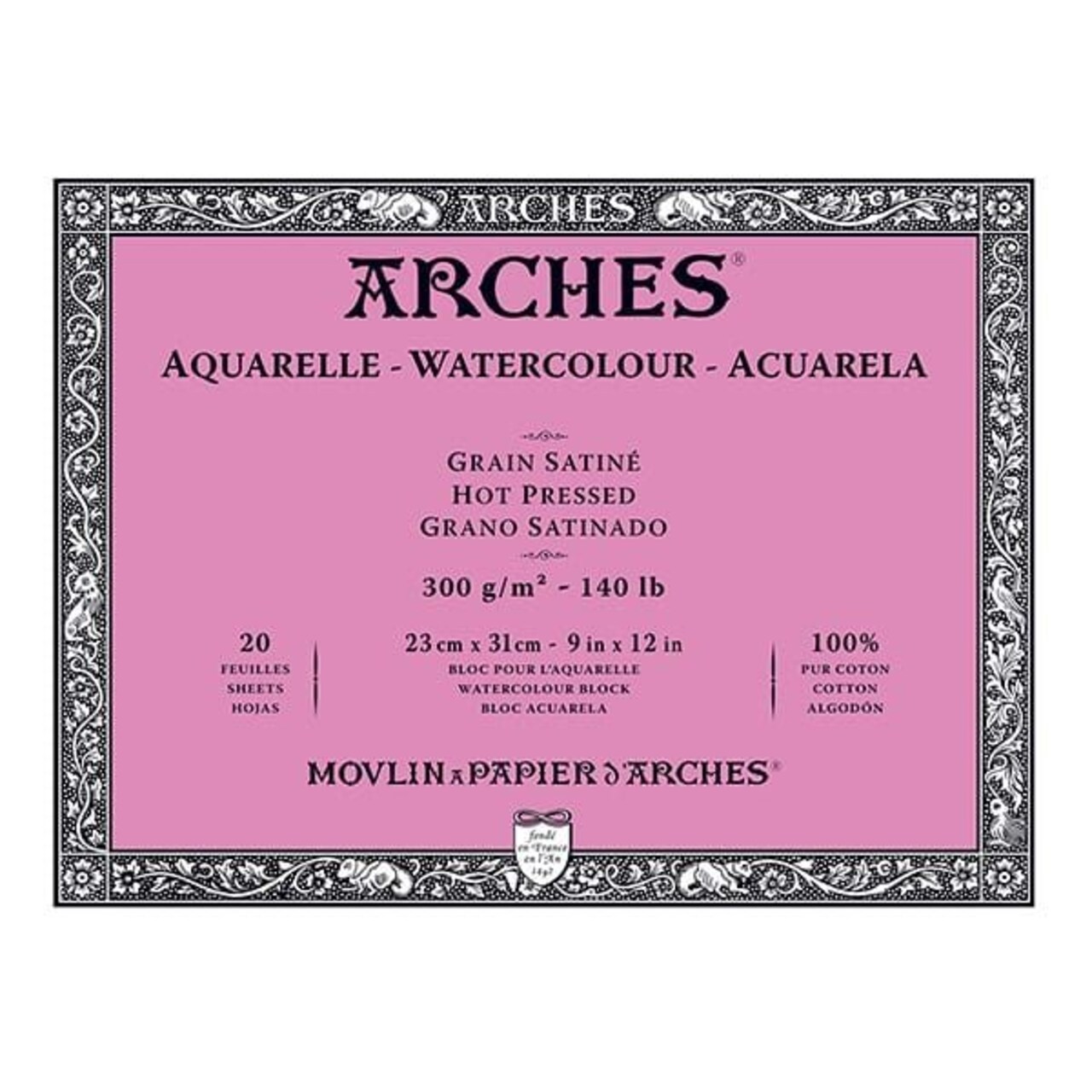 Arches Artist Watercolor Blocks, 140 lb Hot Press Block 9x12" (20 Sheets)